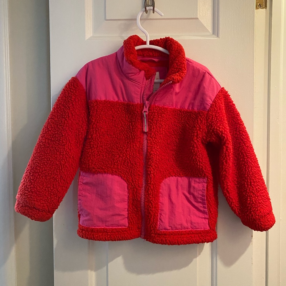 Cat & Jack Toddler Sherpa Fleece Zip up Jacket, size 2T, red and pink